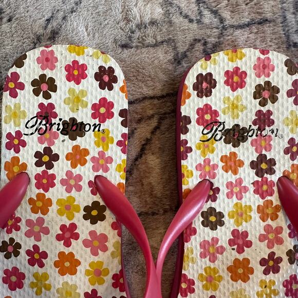 Brighton Pink Floral Flip Flops SZ 8 Classic Preppy Beach Shoes - Picture 7 of 7